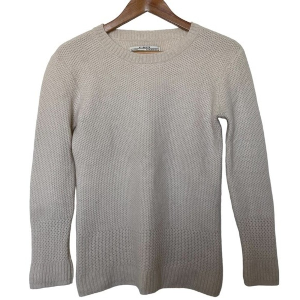 All Saints 100% Cashmere Crew Neck Knit Sweater in Oatmeal Natural Color. Size 6